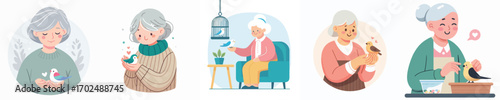 vector grandmother has a pet bird