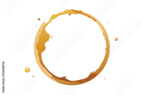 Vector art of, a coffee stain ring illustration, showcasing a circular mark with varying shades of brown and subtle imperfections, adding a realistic touch
