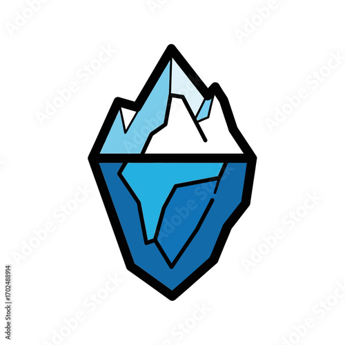 Abstract iceberg floats partly submerged showing contrast depth