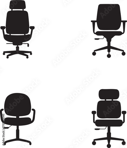 Office Chair silhouette set vector illustration isolated on transparent background
