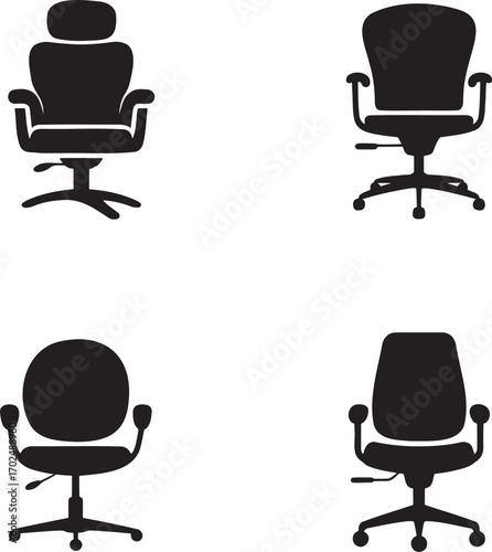 Office Chair silhouette set vector illustration isolated on transparent background