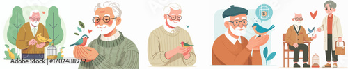 vector of grandfather raising birds