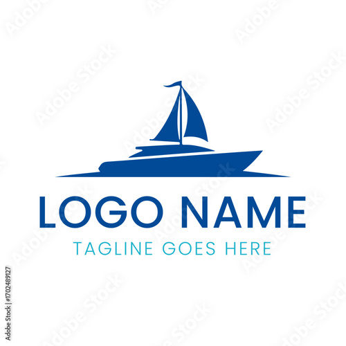A minimalist, blue logo of a sailboat on the water, representing freedom, travel, maritime business, or luxury.
