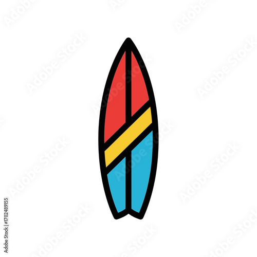 Vibrant surfboard icon floats centrally isolated graphic