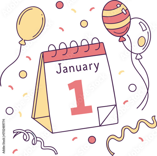 Flat vector graphic of a january first calendar page design