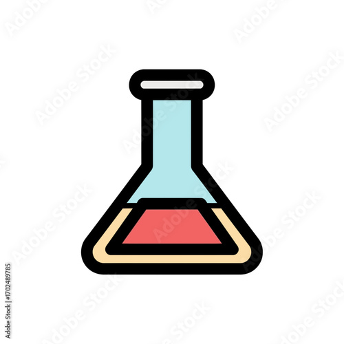 Erlenmeyer flask contains liquids inside laboratory setting science icon