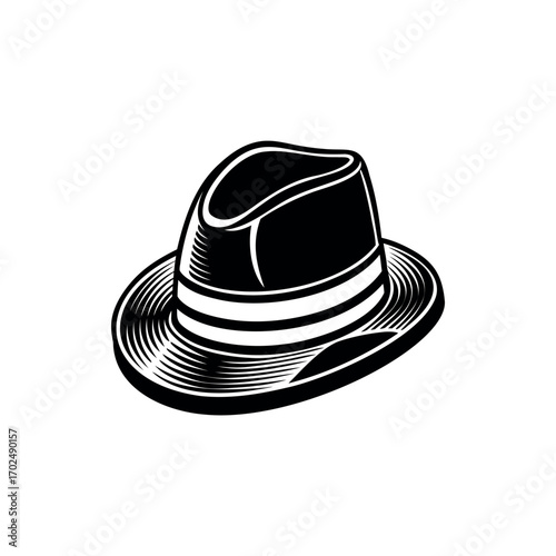 Stylish black and white fedora hat with a unique brim pattern
