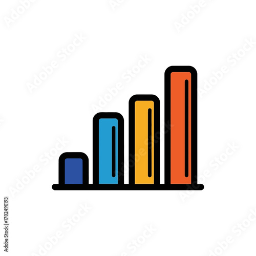 Colorful columns show growth increasing on white