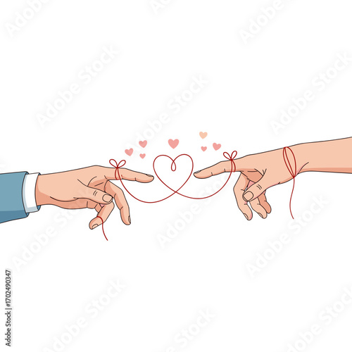 Two Hands Connected by Red String Forming a Heart Symbol.