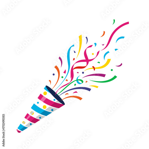 Colorful Confetti Popper Exploding with Streamers and Ribbons.