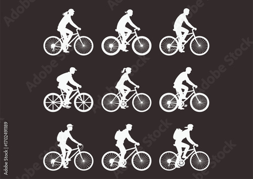 Cyclists, bicycle riding, bike commuting, outdoor fitness, eco transport, healthy lifestyle, sports activity, men and women cycling, backpack riders
