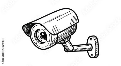 Hand-drawn Security Camera with Protective Visor and Mount.