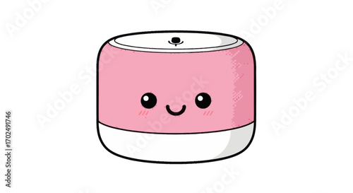 Cute Pink Humidifier with Smiling Face Cartoon Style.