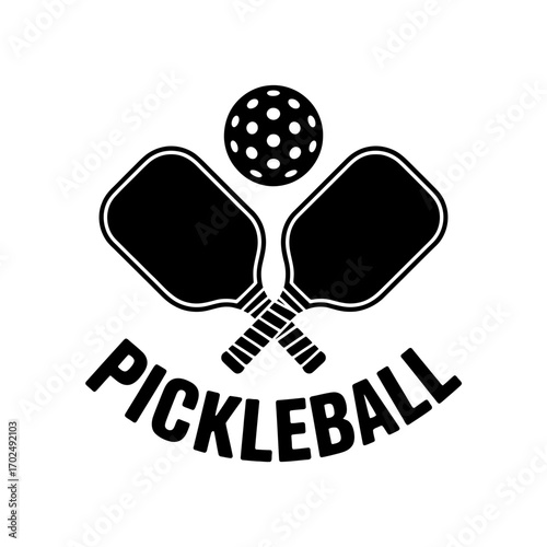 Black and White Pickleball Design with Paddles and Ball Sports and Recreation Image Design for Commercial Use