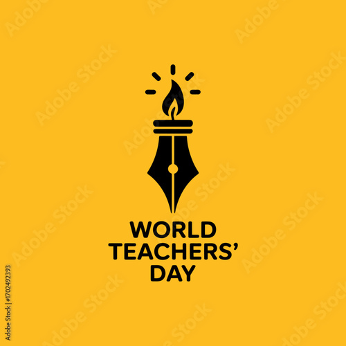 World Teachers Day Celebration Design with Pen Nib and Yellow Background for Educational Concepts