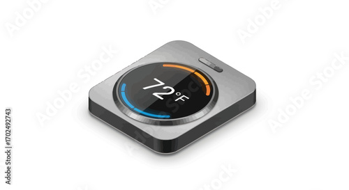 Modern Smart Thermostat Displaying 72 Degrees Fahrenheit.