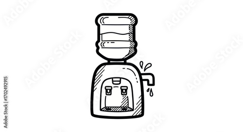 Hand-drawn sketch illustration of a water cooler dispenser with a dripping spigot.