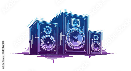 Illustration of Three Modern Audio Speakers with Gradients.