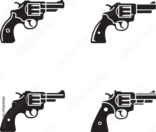 Revolver silhouette set vector illustration isolated on transparent background