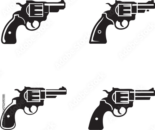 Revolver silhouette set vector illustration isolated on transparent background