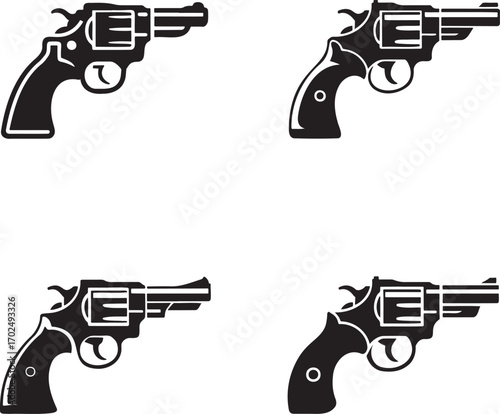 Revolver silhouette set vector illustration isolated on transparent background