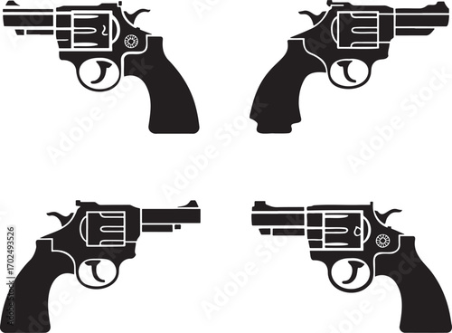 Revolver silhouette set vector illustration isolated on transparent background