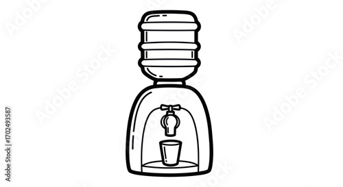Simple Outline of a Water Dispenser with Tank and Glass.