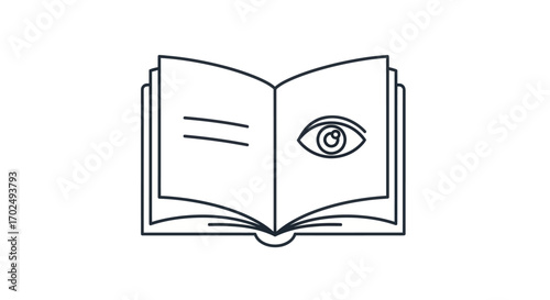 Open Book with Eye Symbol Reading and Knowledge Concept.