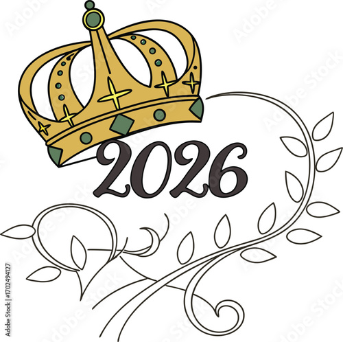 Elegant golden crown adorning the year 2026 numbers for a new era