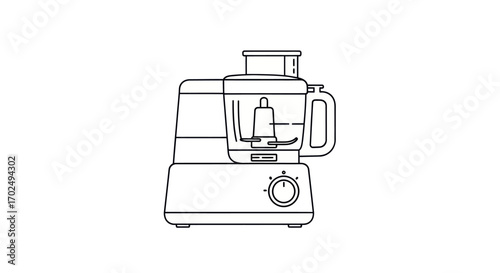 Line Art Illustration of a Kitchen Food Processor Appliance.