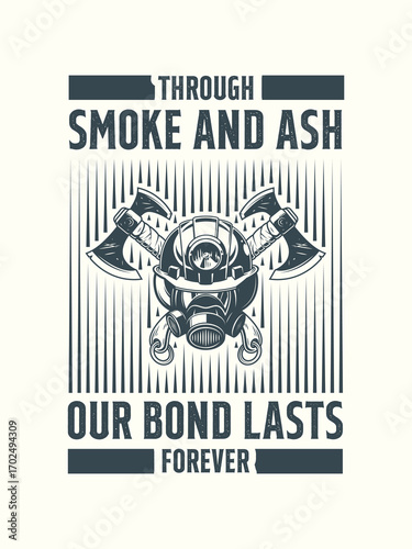Tee shirt design for firefighters. A bold tribute shirt design symbolizing firefighter brotherhood and unity.