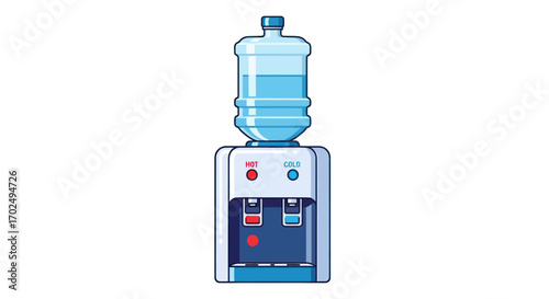 Cartoon Illustration of a Water Dispenser with Plastic Jug.