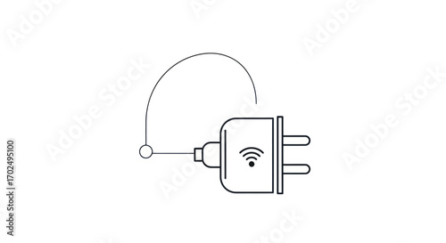A minimalist line art icon of a smart electrical plug with a Wi-Fi symbol and two prongs.