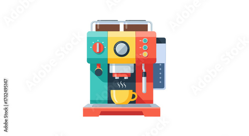 Colorful Retro Espresso Machine Illustration.