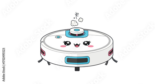 Adorable Cartoon Robot Vacuum Cleaner with Cute Face.