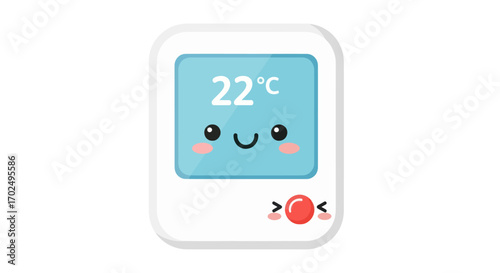 Cute Cartoon Thermostat Displaying 22 Degrees Celsius with Happy Face.
