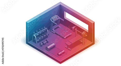Isometric Illustration of a Modern Home Gym Interior.