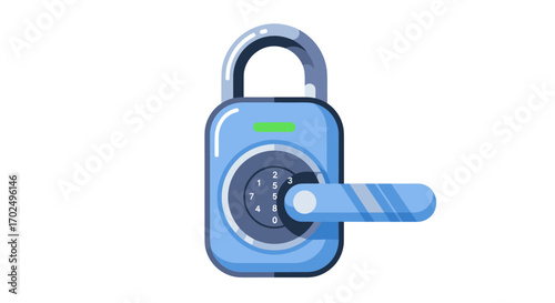 Blue digital padlock with keypad and handle security technology.