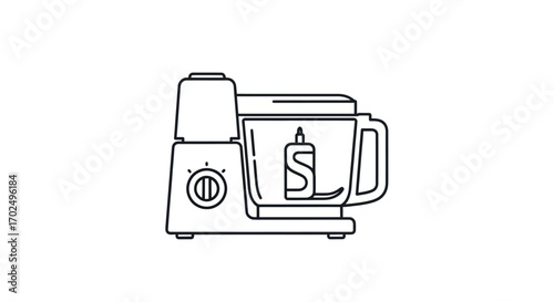 Simple Line Art Illustration of a Modern Food Processor Appliance.