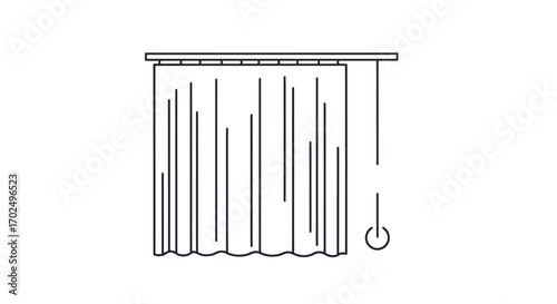 Simple line art illustration of a window curtain with a pull cord.