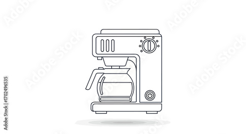 Line Art Illustration of a Drip Coffee Maker with Glass Carafe.