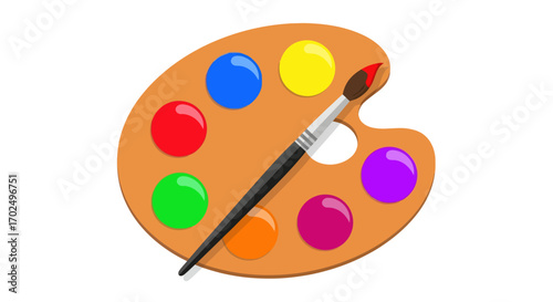 Colorful Artists Palette with Paintbrush and Vibrant Paints.
