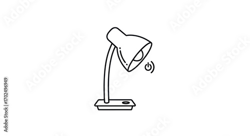 Simple Outline of a Modern Desk Lamp with Power Symbol.