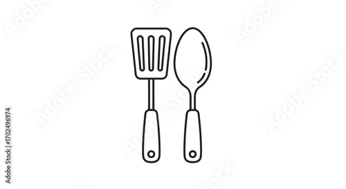 Line Art Illustration of Spatula and Spoon Utensils.