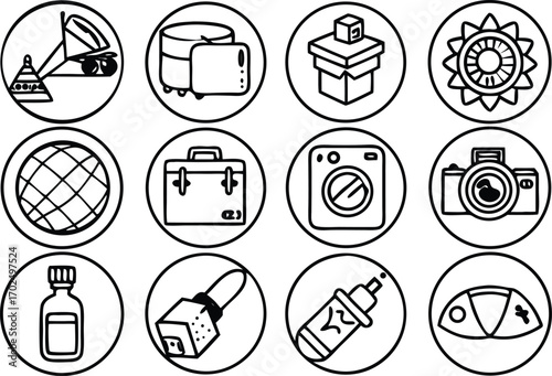 Abstract White Lines and Shapes on Black dots