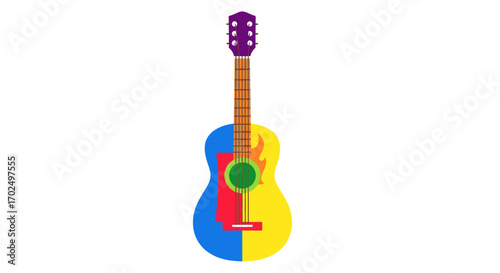 Colorful Vibrant Two-Tone Acoustic Guitar Illustration.
