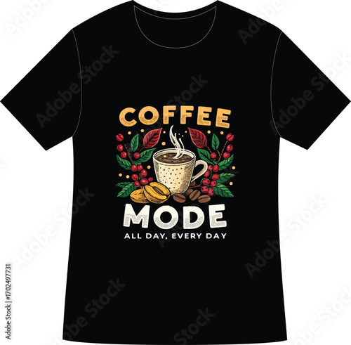 Cotton blank t-shirt design for casual clothing print vector illustration with a coffee design