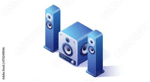 Blue Tower Speakers and Subwoofer Audio System.