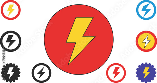 a vibrant lightning bolt symbol surrounded by colorful icons