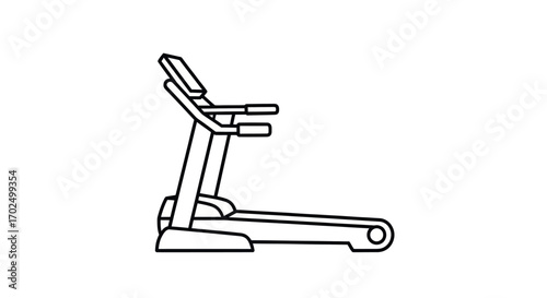 Simple Black Outline Icon of a Modern Treadmill.